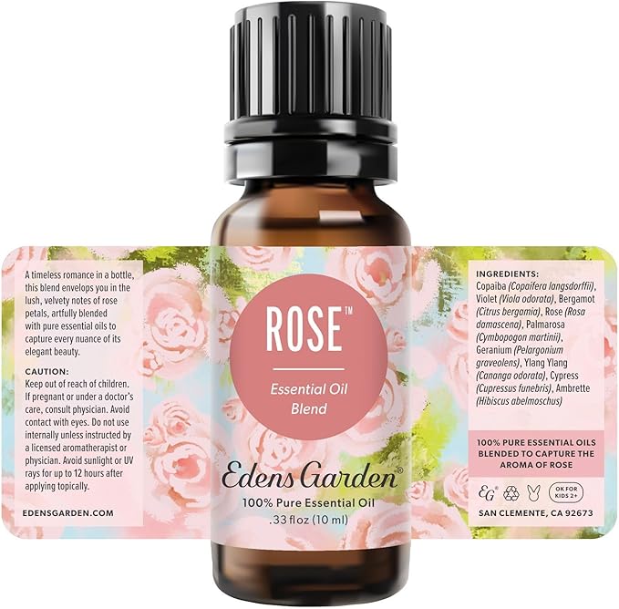Edens Garden Rose Essential Oil Blend – 100% Pure Therapeutic Grade, Aromatherapy, Relaxation, Skin Therapy, Clean Perfume & Fragrance Alternative, Floral Aroma for Diffusers & DIY 10 ml (.33 fl oz)
