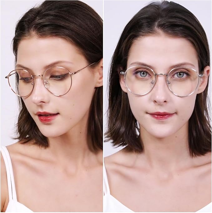 ANDWOOD Blue Light Blocking Glasses Women Men Small Face Computer Clear Bluelight Blocker Super Lightweight Metal Frame Round