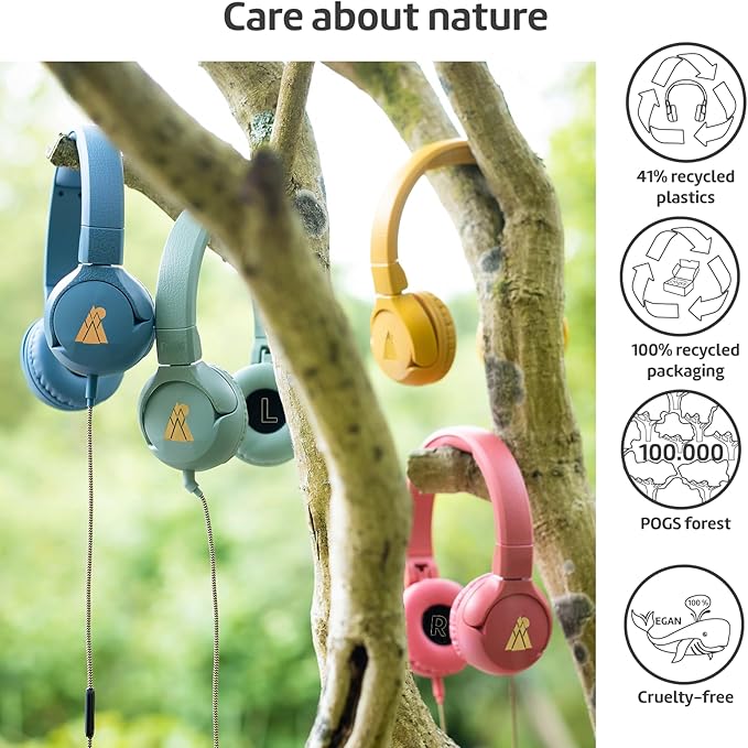 POGS Kids Wired Headphones | The Elephant 2 | Adjustable, Durable Headphones for Kids 3+ | Limited to 85 dB, Microphone | On-Ear | Music-Sharing Function Safe 3.5mm Audio Cable (3.2ft) (rPink)