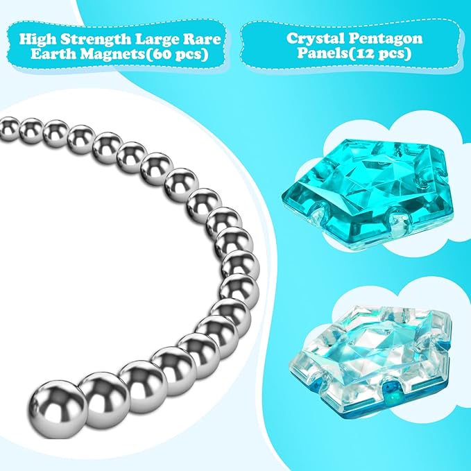 LAFFTRAK Magnetic Fidget Sphere Magnet Toys - Crystal Lake Blue - Magnets Sensory Toys - 12 Piece Set - Creativity Beyond Imagination, Inspirational, Recreational, Fun Desk Toy for Adults