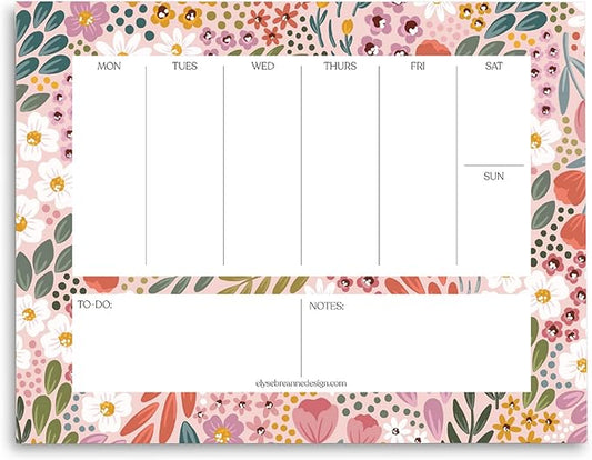 Elyse Breanne Design, 50 Page, Colorful Printed Sheets, 8.5" x 11", Tear-Off Binding Notepad, Perpetual Calendar, To-Do List, Chore Chart, Weekly Planner, Summer Meadows