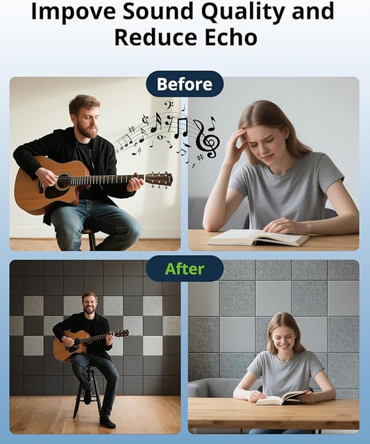 12 Pack Acoustic Panels Sound Absorbing 12"X12"X0.4" Self-adhesive Acoustic Panels High Density Sound Proof Panels for Walls, Door And Ceiling Beige