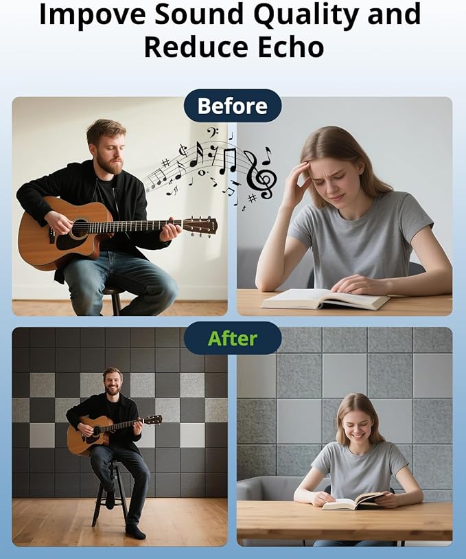 12 Pack Acoustic Panels Sound Absorbing 12"X12"X0.4" Self-adhesive Acoustic Panels High Density Sound Proof Panels for Walls, Door And Ceiling Gray