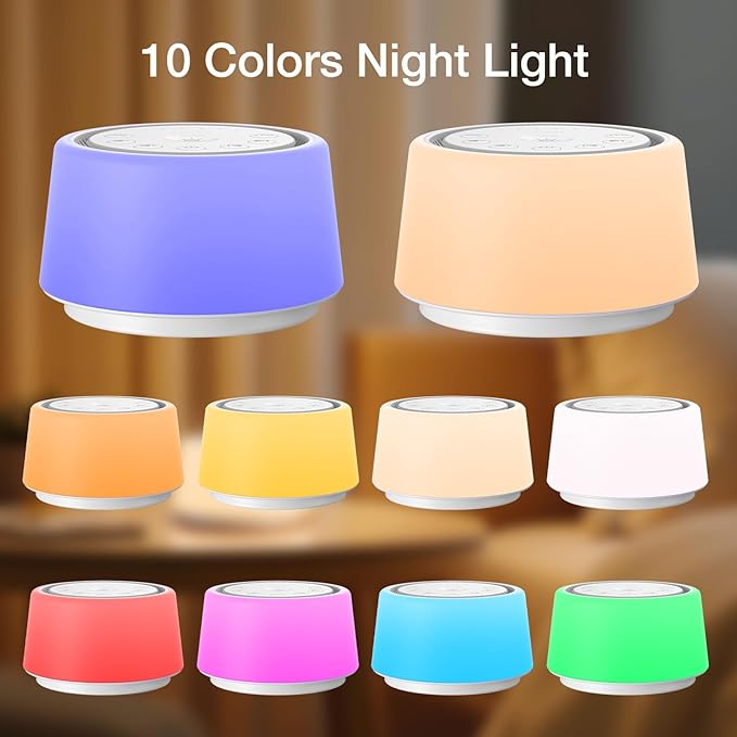 White Noise Sound Machine | Sound Machine for Baby Rechargeable | 30 Soothing Sounds | 10 Colors Night Light | White Noise Machine for Sleep Baby Adults Portable Sound Machine for Home Travel