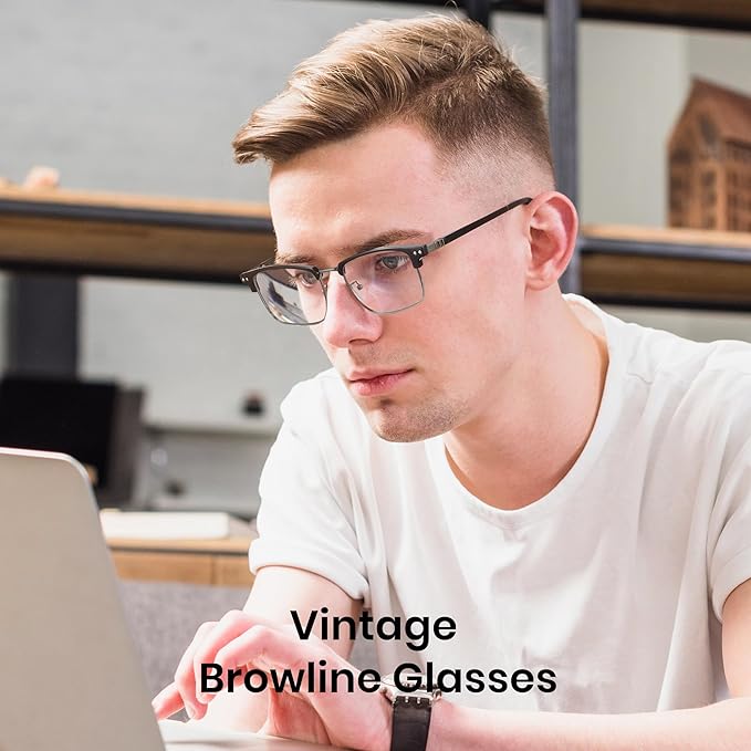 Cyxus Men Blue Light Blocking Glasses Half Rimless Computer Gaming Glasses Square Fashion Glasses 8133