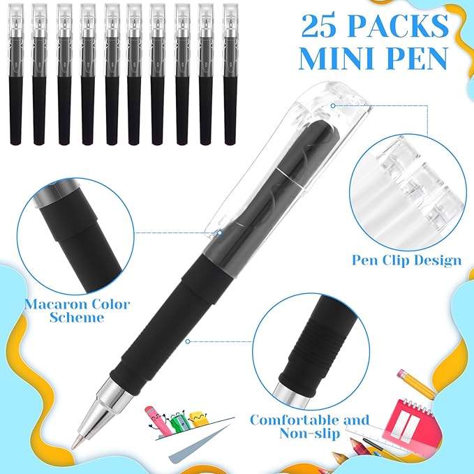 Sayglossy 25 Pack Pocket Small Notebook Journals with Pen 5.6'' x 3.7'' Mini Journaling Notepads A6 Ruled Journals Hardcover Lined Notebook Bulk with Pen Holder for Office School Memo(Black)