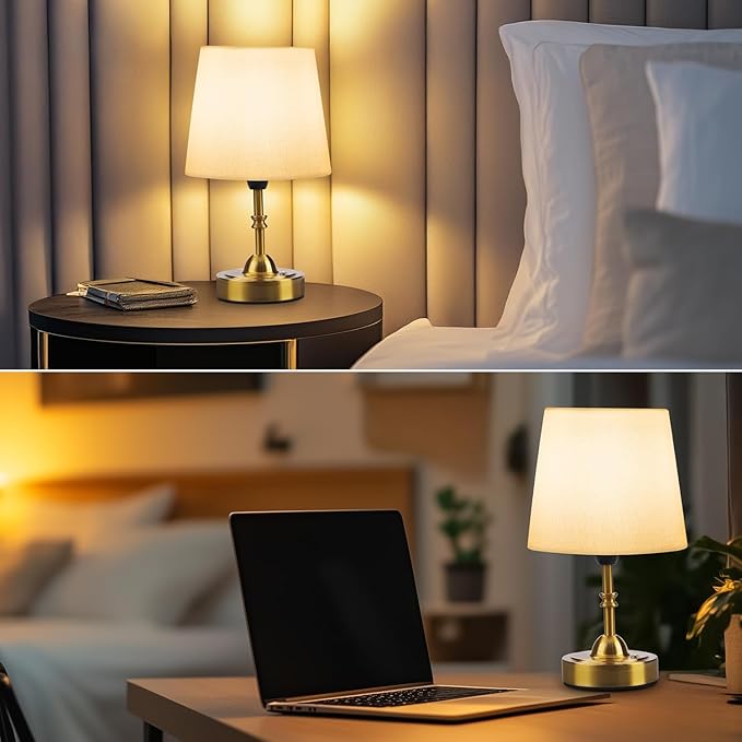 Small Cordless Table Lamp for Bedroom, Rechargeable Battery Operated Bedside Lamps, Wireless Touch 3-Level Dimmable Nightstand Lamp, Portable Desk Brass Lamp for Home Decor, Patio, Restaurant, Dinning