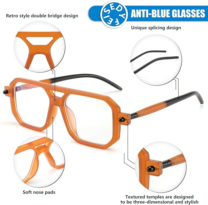 FEISEDY Vintage Square Blue Light Blocking Glasses Women Men 70s Flat Aviator Glasses Computer Anti Glare B0062