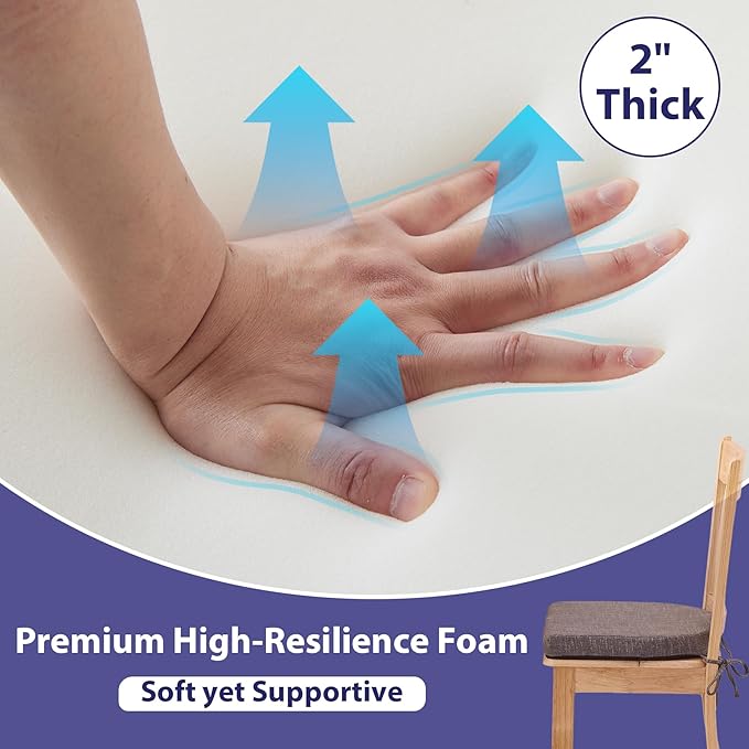 Chair Cushions for Dining Chairs with Ties and Removable Cover, Dining Kitchen Chair Pads with Non-Slip Bottom, High-Resilience Indoor Seat Cushions, 16'' x 16'' x 2'', Set of 2, Dark Grey