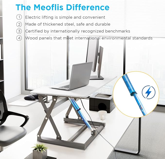 29" Electric Standing Desk Converter, Dyropcurv Series Height Adjustable Computer Desk Ergonomic Home Office Desk for Adults, Sit to Stand Desk with Quiet Motor, White