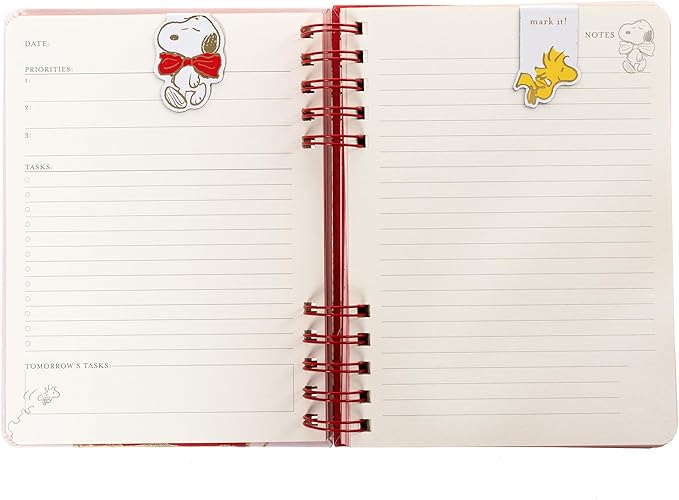 Peanuts Daily Planner by Graphique Luxe Collection, Fabric-Wrapped Hardcover Spiral Notebook, Priority List Journal with Magnetic Bookmarks & Gold Foil Embossing,192 Pages, 6” x 8”