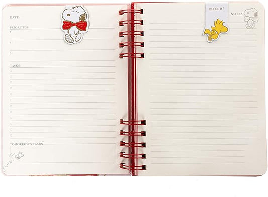 Peanuts Daily Planner by Graphique Luxe Collection, Fabric-Wrapped Hardcover Spiral Notebook, Priority List Journal with Magnetic Bookmarks & Gold Foil Embossing,192 Pages, 6” x 8”