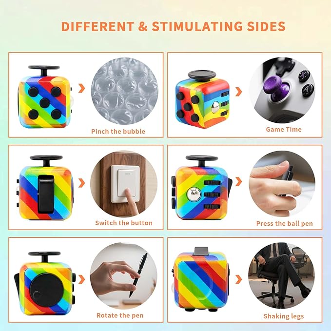Fidget Cube for Adults, 4-Pack Cube Fidget Anxiety Relief, Silent & Audible Fidget Cube for Anxiety Relief, Handheld Sensory Toy for ADD/ADHD/OCD, Focus & Relaxation