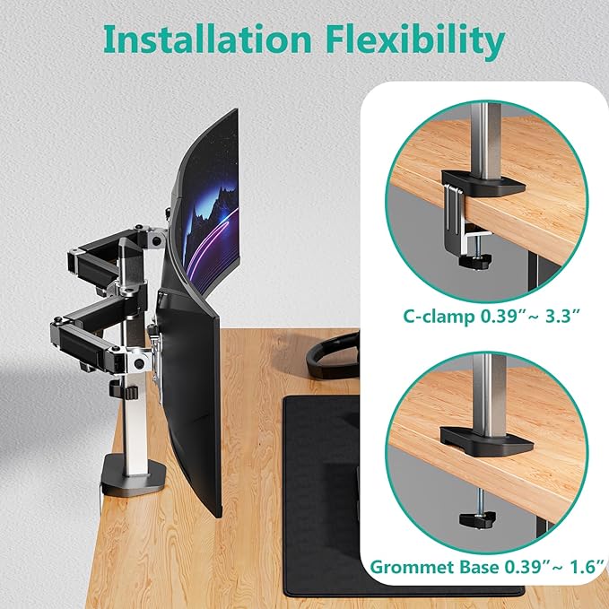 WALI Dual Monitor Mount, Monitor Arm Fits 2 Screens up to 32 inch, Dual Monitor Stand for Desk 19.8 lbs Weight Capacity per Arm Fully Adjustable Designed for Home Office (M002N), Black
