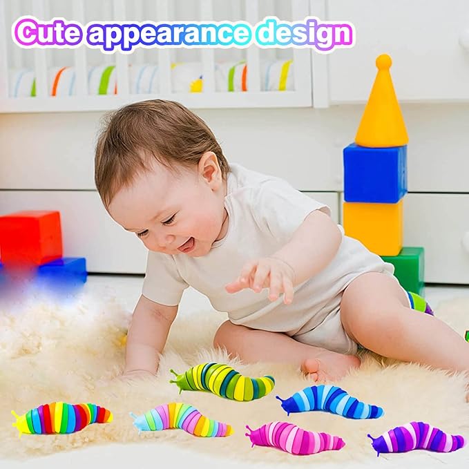Kabvy 6Pcs Sensory Slug Fidget Toys for Kids & Adults, Autism Stress Relief, Travel Essential for Car Airplane, Toddler Sensory Toys,Christmas Stocking Stuffers Gifts for Girls Boys