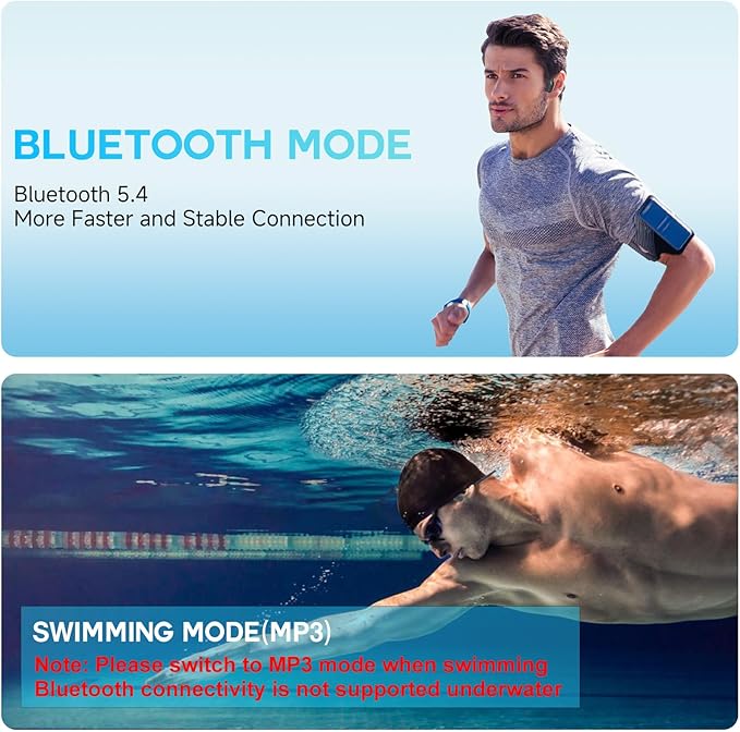 Swimming Headphone Open-Ear Bone Conduction-IP68 Waterproof Swim Earbuds with Bluetooth 5.4 Sport Headset with Safelight, 32G MP3 Memory Underwater Headphones, Running, Cycling