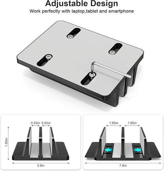 Vertical Laptop Stand, Adjustable 2 Slot Aluminum Desktop Holde(Up to 17.3 inch), Fits All MacBook/Microsoft Surface/HP/Dell/ChromeBook/iPad and Gaming Laptops (Black)