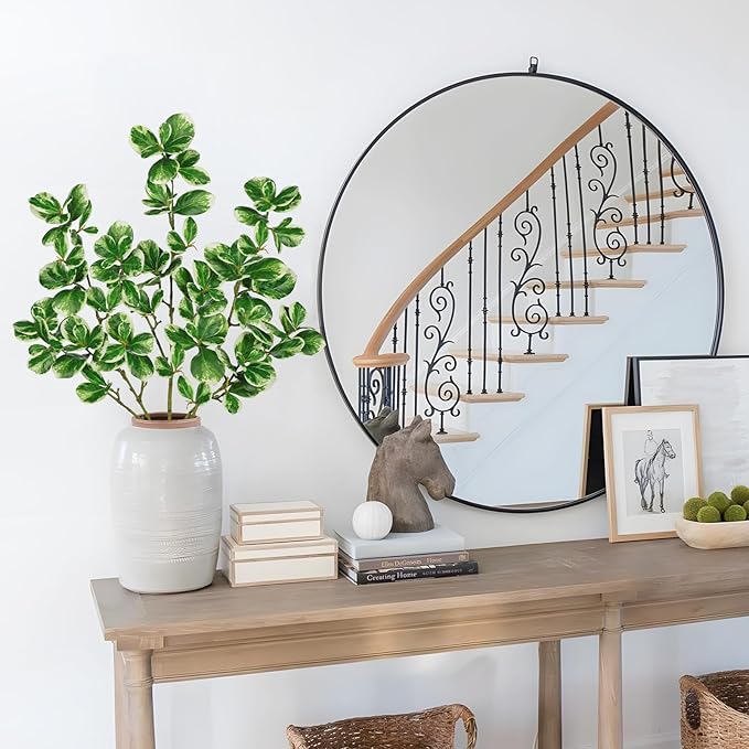 Hollyone 3 Packs Artificial Greenery Stems 36.2 Inch Fake Branches White Edged Leaves with Long Stems Faux Stems Greenery Stem Faux Branches for Vase Garden Home Decor Office Wedding Decoration