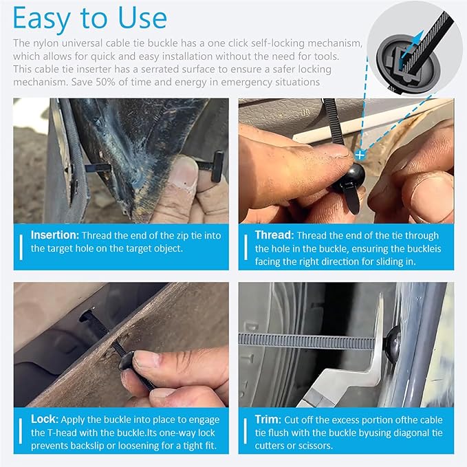 100pcs Nylon Universal Cable Tie Buckle - Zip Ties Heavy Duty Self-Locking, Uv Resistant Plastic Fasteners For Car Daily Repair (Engine Guard, Fenders, Trunk),Wire Bundling Home & Garage Use