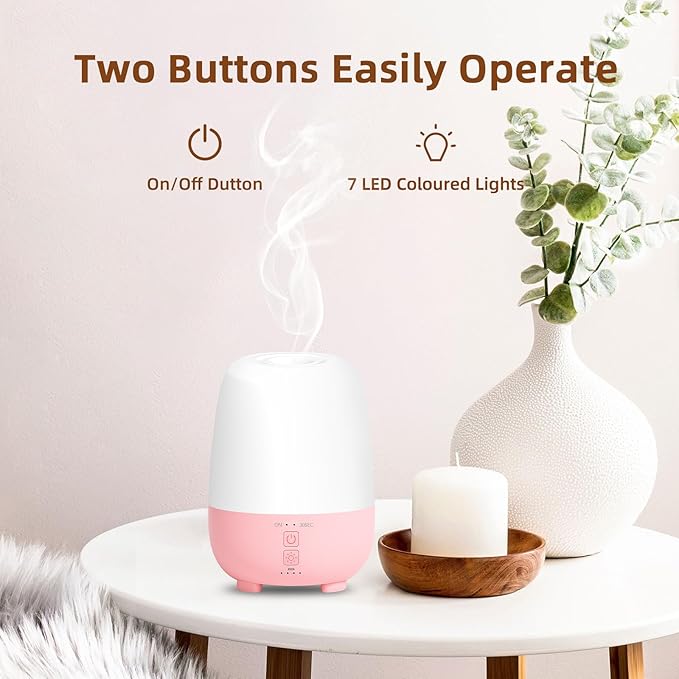 Cordless Essential Oil Diffuser 150ML, Rechargeable Battery, 7H Runtime, 7 LED Lights, Mini Portable Aromatherapy Diffuser for Home, Office, Bathroom, Travel