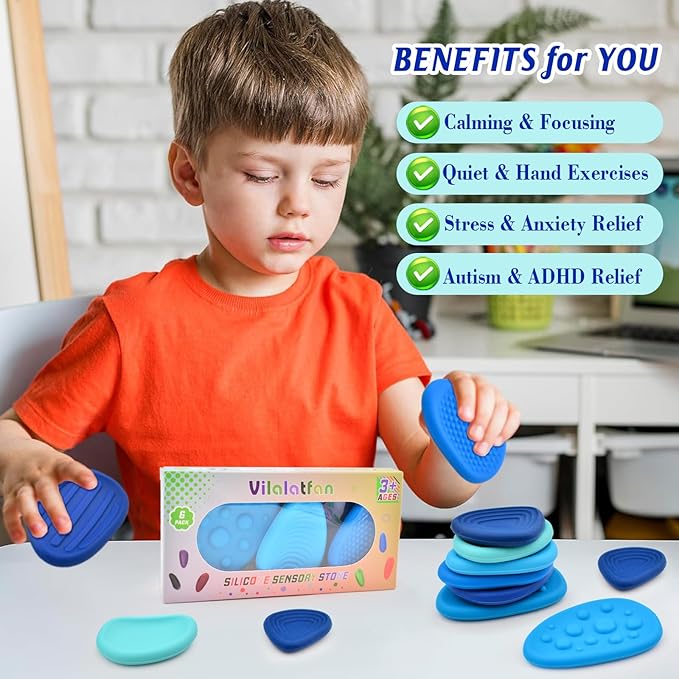 Fidget Toys Sensory Stones for Kids and Adults,6 PCS Texture Worry Stone for Anxiety Autism Teen Calm Down & ADHD Stress Relief,Quiet Fidgets for Classroom Small Prizes Gifts for Travel Toy