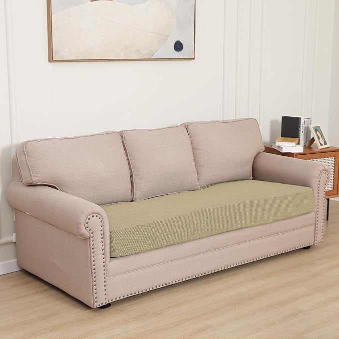 Easy-Going Stretch Cushion Cover Sofa Cushion Furniture Protector Sofa Seat Sofa slipcover Sofa Cover Soft Flexibility with Elastic Bottom(Sofa Cushion, Beige)