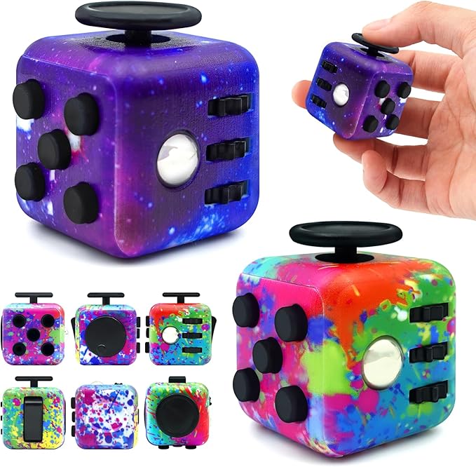 Lollyx Fidget Toy Cube, 6 Sided Stress Relief & Focus Toy for Adults & Kids, 2 Pack Cube Fidget Toys Hand-Held for Adults, Audible/Silent Cube Toys Fidget for ADD/ADHD/OCD