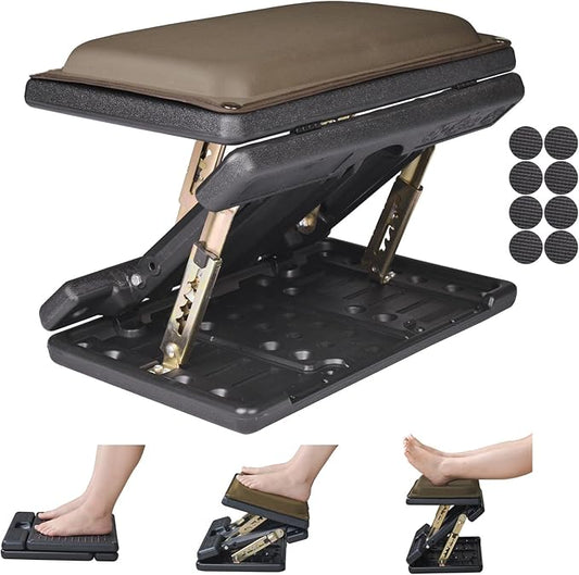 Foot Rest for Under Desk at Work 4-Level Height Adjustable, Lengthen Ergonomic Foldable Footrest for Office, Gaming,Computer, Soft & Removable Pad Desk Foot Stool for All Seasons (Brown Plus)