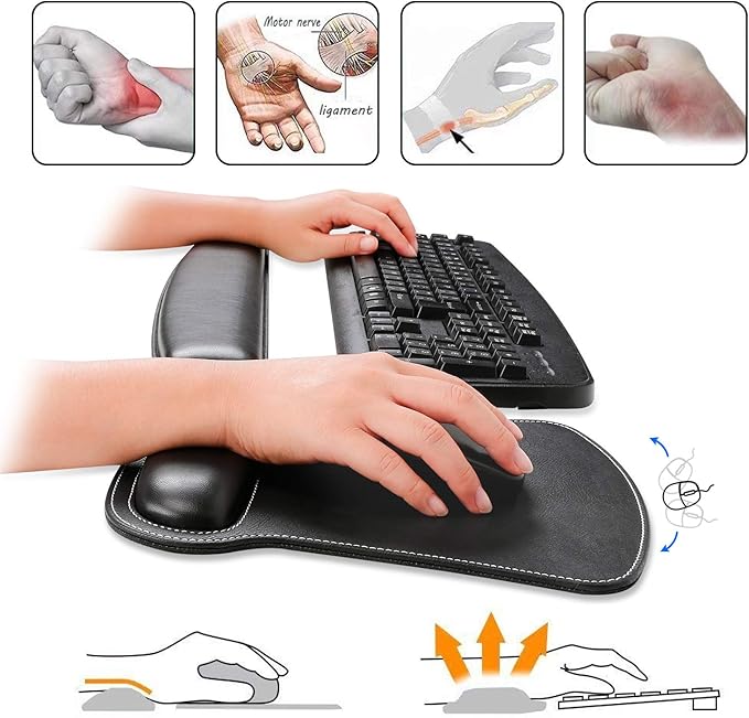 RICHEN Keyboard Wrist Rest Pad and Mouse Wrist Rest Support Mouse Pad Set,Sturdy & Comfortable & Lightweight for Easy Typing & Pain Relief-Ergonomic Support (Black)