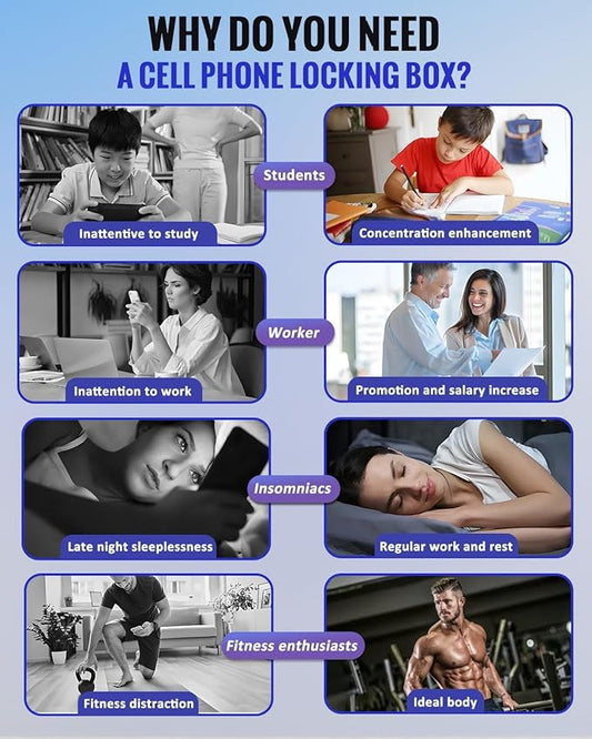 Portable Phone Lock Box with Timer 99 Hours for iPhone & Android, for College Students, Fitness, ADHD, Self-Control, 60 Days Battery, Focus, Gifts for Student Graduation, College Essentials