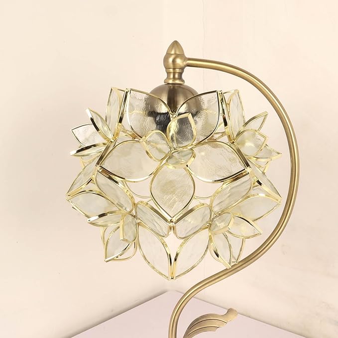 Bieye L10908 Tiffany Style Stained Glass Flower Petal Table Lamp with Brass Base for Home Décor (Clear, 8" Rose Lily)