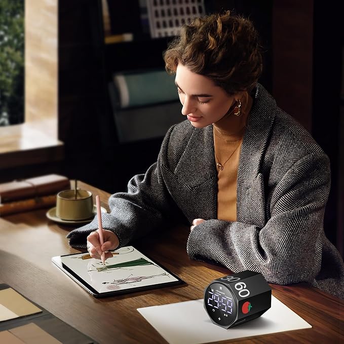 MIAOKE Pomodoro Timer-Aluminum Alloy Frosted Metal LED Large Screen Digital Automatically Rotated Display, Focus Efficient Management on Work and Study, Office, Living Room-Black