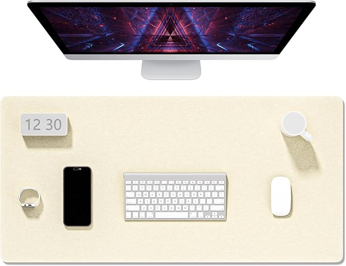 Auhoahsil Felt Desk Mat, Minimalist Large Mouse Pad XXL 35.5 x 15.7 in, Desk Matt for Desktop, Keyboard, Laptop, Computer, Office, Work from Home, Gaming, Beige