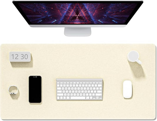 Auhoahsil Felt Desk Mat, Minimalist Large Mouse Pad XXL 35.5 x 15.7 in, Desk Matt for Desktop, Keyboard, Laptop, Computer, Office, Work from Home, Gaming, Beige