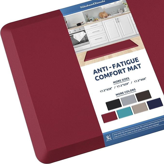 KitchenClouds Kitchen Mat Cushioned Anti Fatigue Kitchen Rug 17.3"x39" Waterproof Non Slip Kitchen Rugs and Mats Standing Desk Mat Comfort Floor Mats for Kitchen House Sink Office (Red)