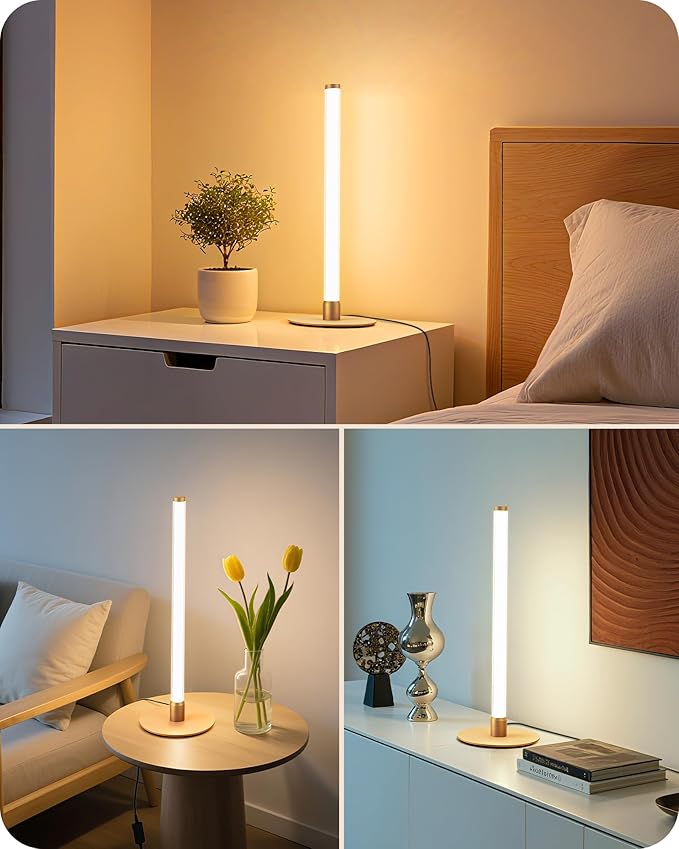 EDISHINE Modern Table Lamp, LED Slim Bedside Lamp with 360° Illumination, Stepless Dimming & 3 Color Temperature, Nightstand Lamp for Bedroom, Living Room, Gold