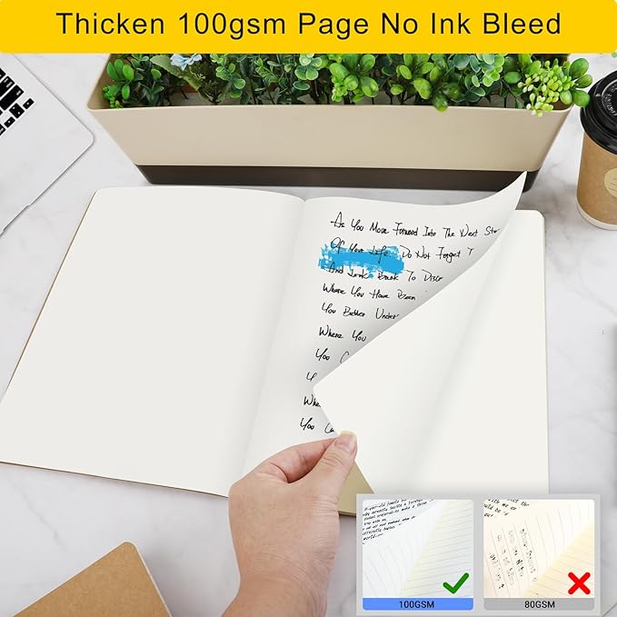 EUSOAR Blank Journal Notebook, 3 Packs Large A4 8.5" x 11" 40 Sheets/ 80 Pages, 100gsm Thick Paper Kraft Sketchbook Composition Diary Subject Notebooks Planner Journal for Students Office