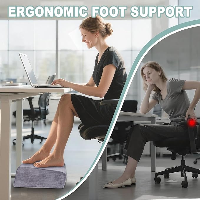2 Adjustable Foot Rest Under Desk - Ergonomic High Density Foam Footrest with Washable Cover, 3 Adjustable Heights Foot Stools for Office, Home, Travel (Gray)