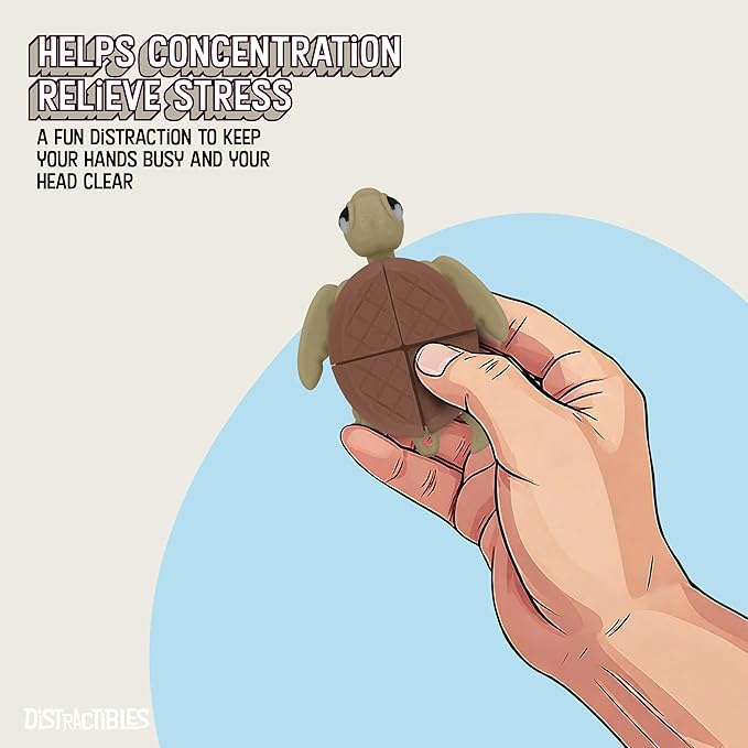 Distractible Turtle Fidget Toy, Articulating Design with Shell Clickers, Pocket-Sized & Durable, Sensory, Stress Relief, ADHD, Autism & Stim (Beige-Brown)