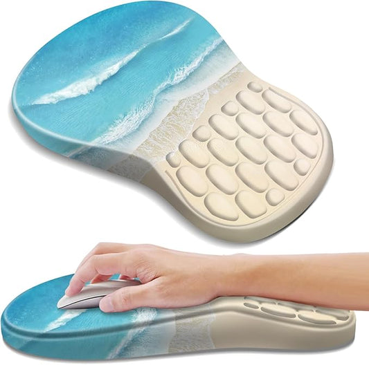 Ergonomic Mouse Pad with Wrist Rest Support, Mousepad with Comfortable Memory Foam Wrist Rest and Non-Slip PU Base for Pain Relief, Computer, Laptop, Office, Home (Beach-1)