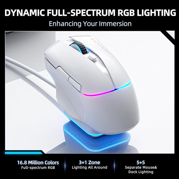 Machenike 8KHz Wireless Gaming Mouse with RGB Charging Dock,26,000 DPI,PAW3395 Sensor,RGB Backlit,6 Programmable Buttons,Long Battery Life,Gaming Mice Compatible with PC, Mac