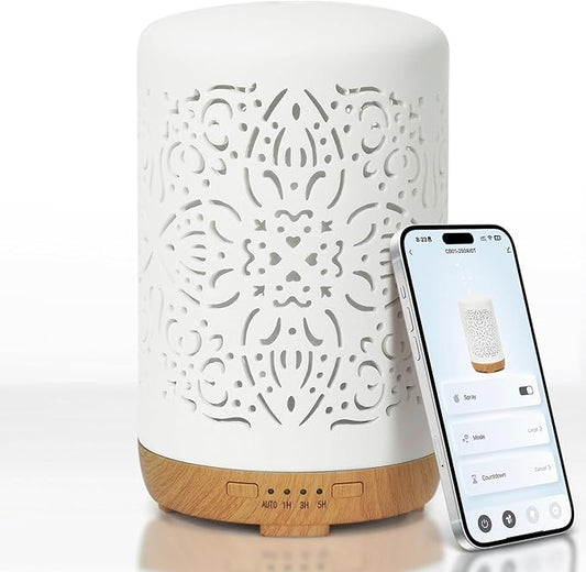 Earnest Living Smart WiFi Essential Oil Diffuser White Ceramic Diffuser 250 ml with Alexa Google Home App Phone Control LED and Auto Off Office Humidifier Aromatherapy Diffusers for Essential Oils