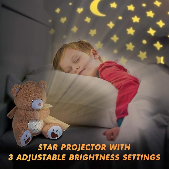 BEREST Baby Sleep Soother Bear, Mom's Heartbeat & Lullabies White Noise Machine, Nursery Decor Night Light Projector, Toddler Crib Sleeping Aid, Newborns Shower Gifts Portable Teddy