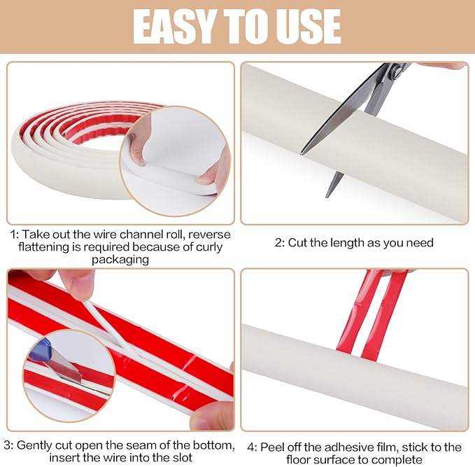 Floor Cord Cover Cable Cavity Self Adhesive Cord Hider Floor 10FT Floor Cable Management Power Cord Protector Floor Electric Cord Covers for Offices, Gym, Exhibitions (Beige, 1.18" x 10')