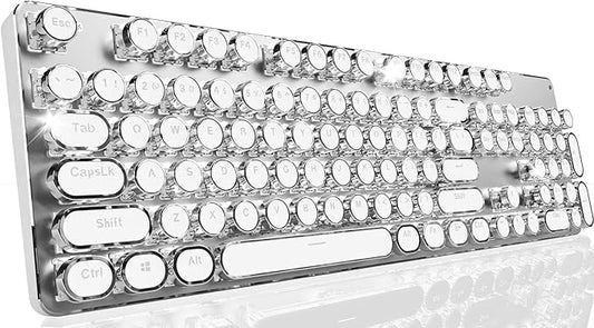 EWEADN TK950 Typewriter Keyboard Wireless Mechanical Keyboard, 104 Keys Aesthetic Typewriter Keyboards with White Backlit, Anti-Ghosting, Blue Switch Bluetooth/2.4GHz/Wired Keyboards-White