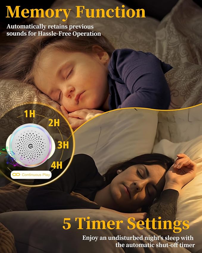 White Noise Sound Machine with 27 Soothing Sounds,Sleep Sound Timer and Memory Function - Portable Sound Machine for Baby and Adult at Home,Office,Travel and More