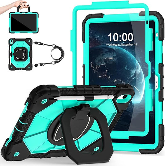 Case for iPad (A16) 11th/10th Generation 2025/2022,Kids Friendly iPad Case 10th Generation with Rotating Stand Screen Protector,Shockproof Cover for i Pad 11.0/10.9 Inch C ase,Black Mint