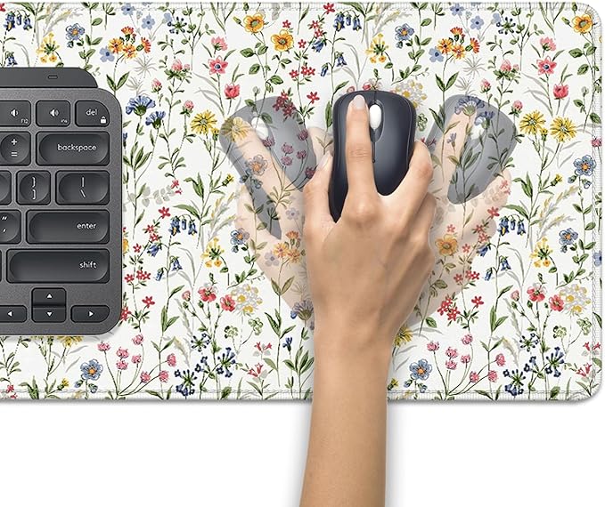 Wildflower Flowers and Plant Desk Pad Mouse Pad,Large Extended Gaming Mouse Mat with Stitched Edges,Non-Slip Waterproof Rubber Base Mousepad for Office Work Home(27.5X11.8 in)