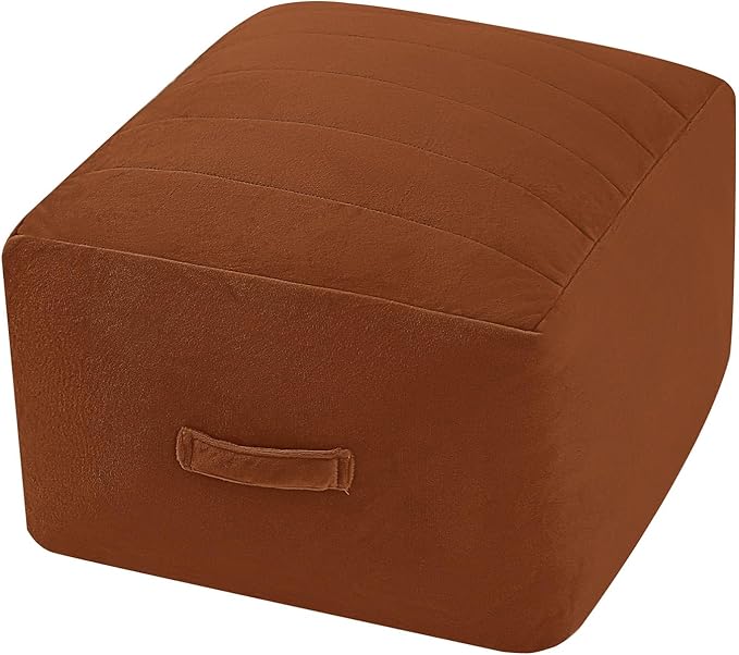 MeMoreCool Square Stuffed Pouf Ottoman Foot Rest, Floor Pouf Foot Stool with Foam Chunk Filling, Soft Stuffed Ottoman Footrest for Living Room, Coffee