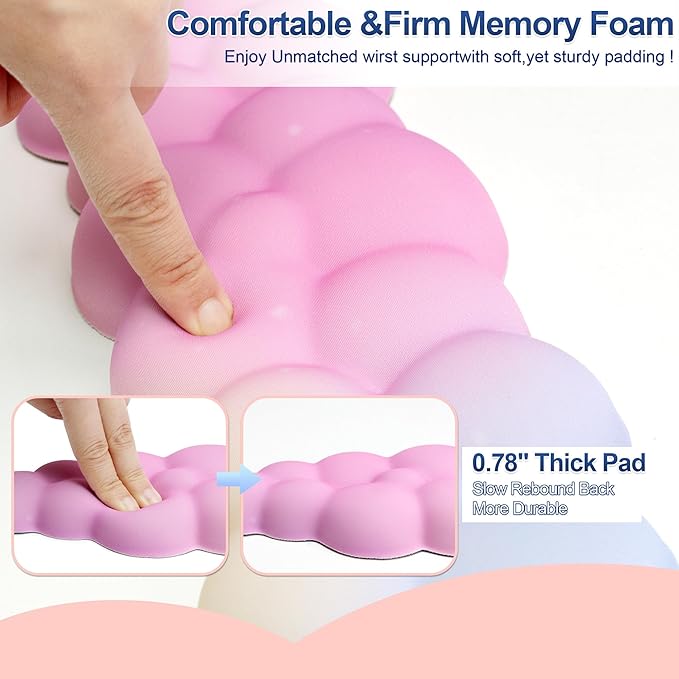 Cloud Wrist Rest Set for Keyboard and Mouse, Includes Cute Coaster, with Computers and Laptops（Colorful Set）
